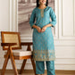 Blue Silk Embroidered Straight Kurta Set with Pant & Dupatt under 1299