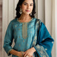 Blue Silk Embroidered Straight Kurta Set with Pant & Dupatt under 1299