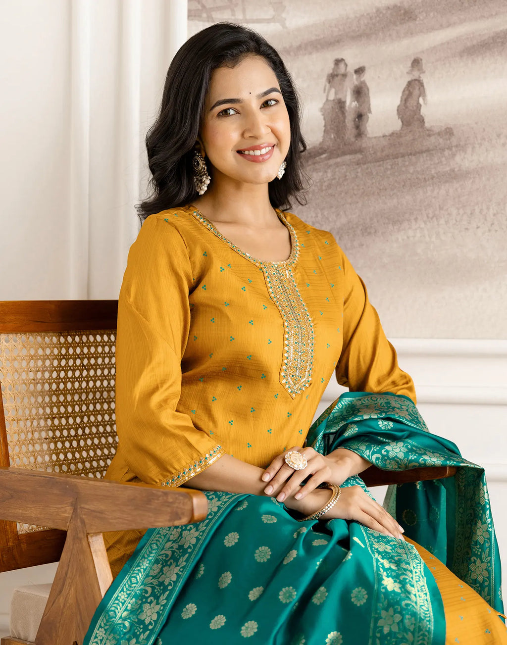 Silk Blend Embroidered Straight 3 Piece Kurta Set