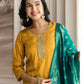 Yellow Silk Embroidered Straight Kurta Set with Pant & Dupatta. is perfect for weddings, festive occasions