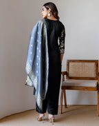 Silk Blend Foil Print Straight 3 Piece Kurta Set