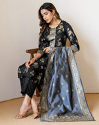 Silk Blend Foil Print Straight 3 Piece Kurta Set