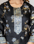 Silk Blend Foil Print Straight 3 Piece Kurta Set