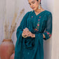 Blue Silk Blend Embroidery Straight Kurta Set for Women with Pant & Dupatta
