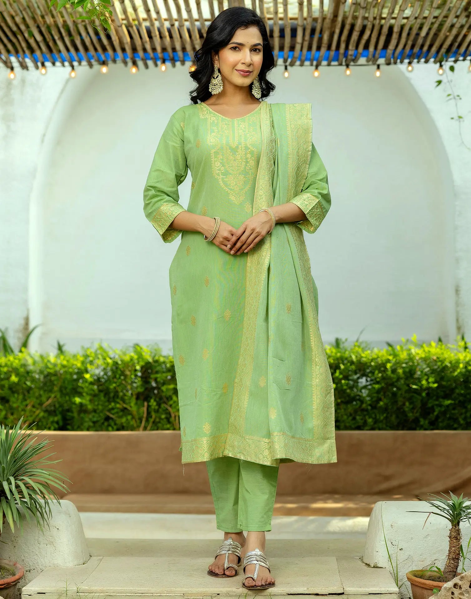 Cotton Woven Woven Straight 3 Piece Kurta Set