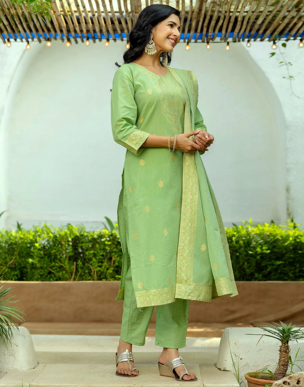 Cotton Woven Woven Straight 3 Piece Kurta Set