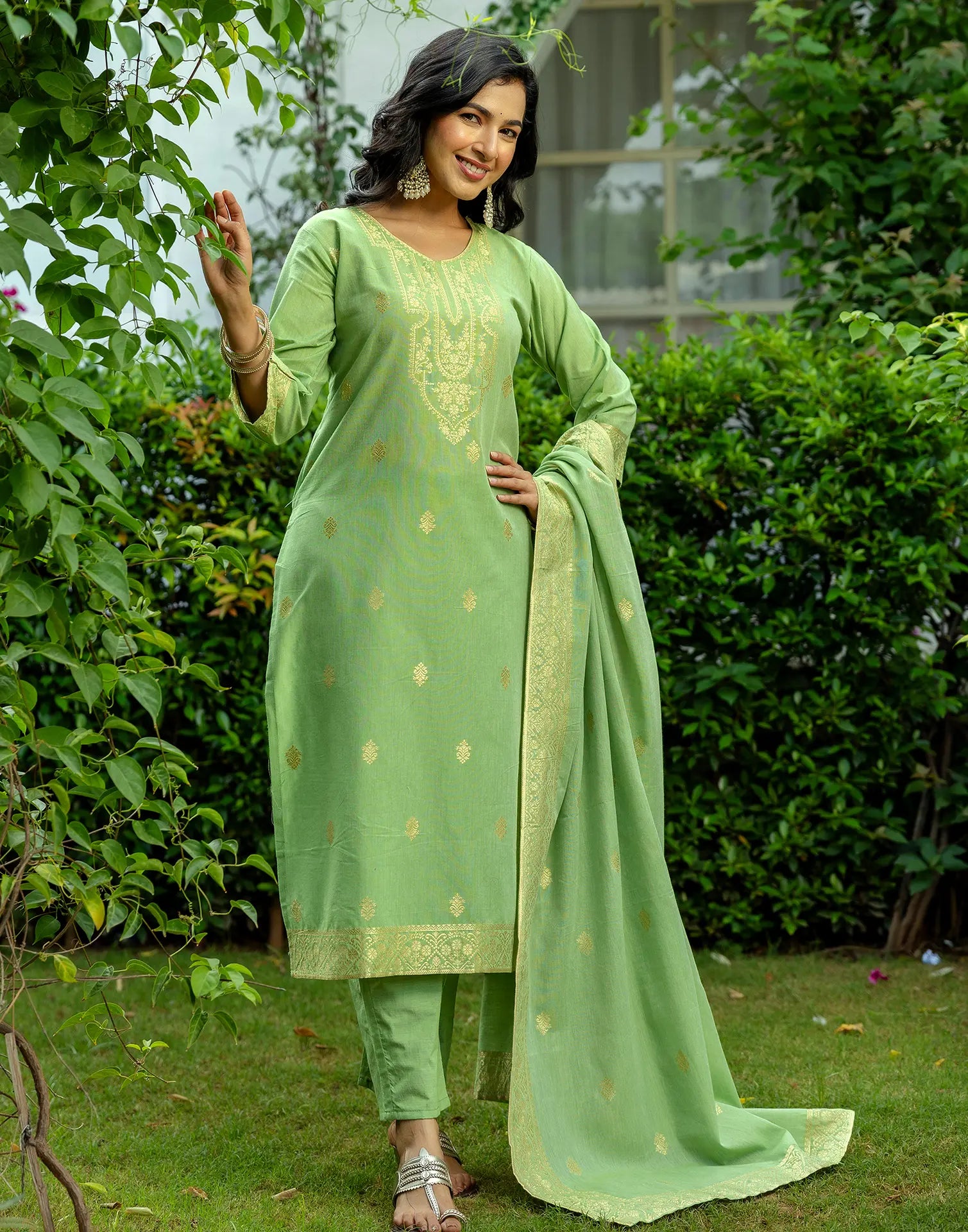 Cotton Woven Woven Straight 3 Piece Kurta Set
