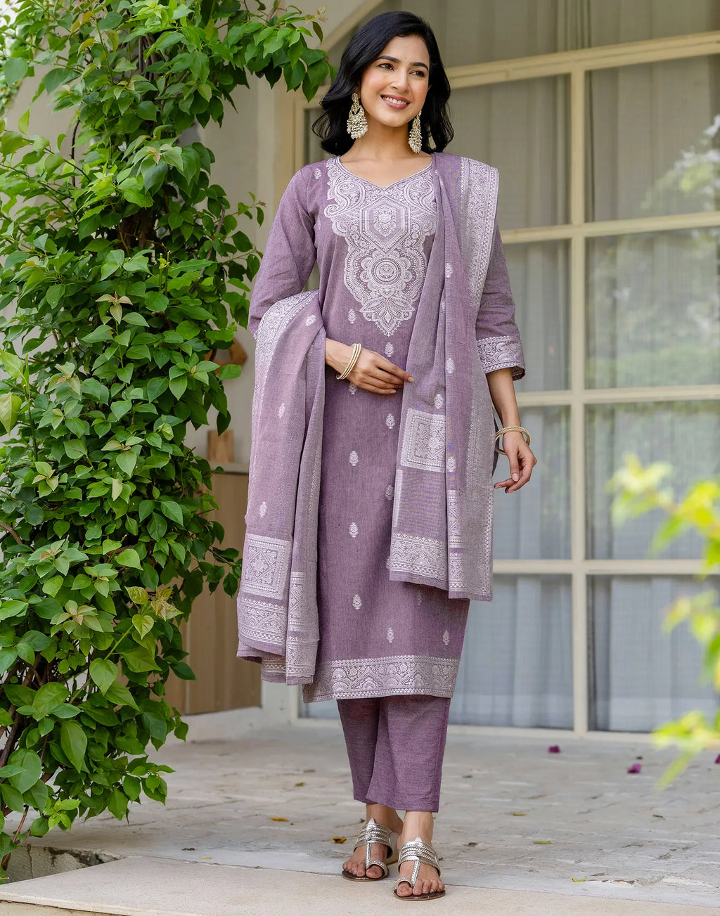 Cotton Woven Woven Straight 3 Piece Kurta Set