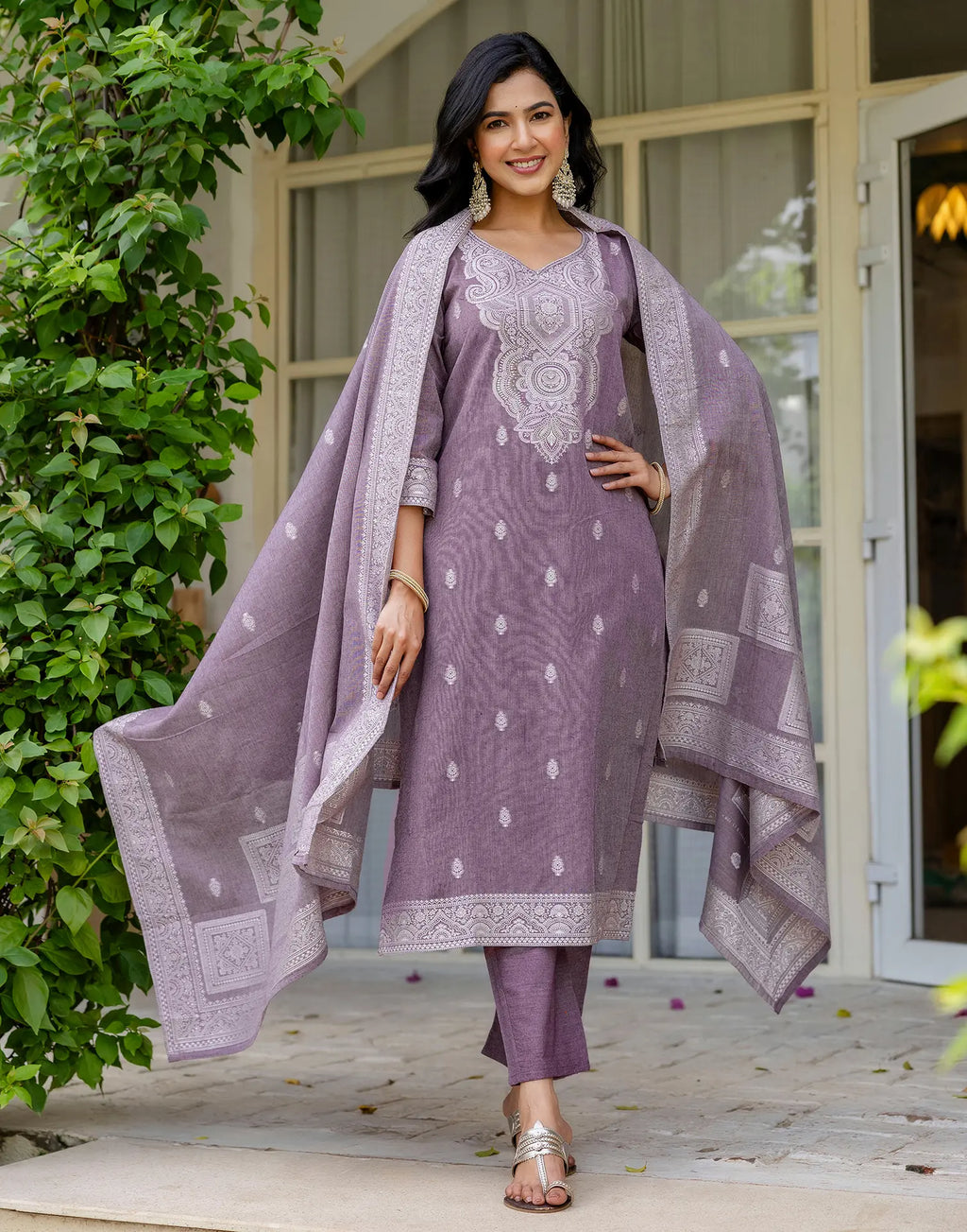 Cotton Woven Woven Straight 3 Piece Kurta Set