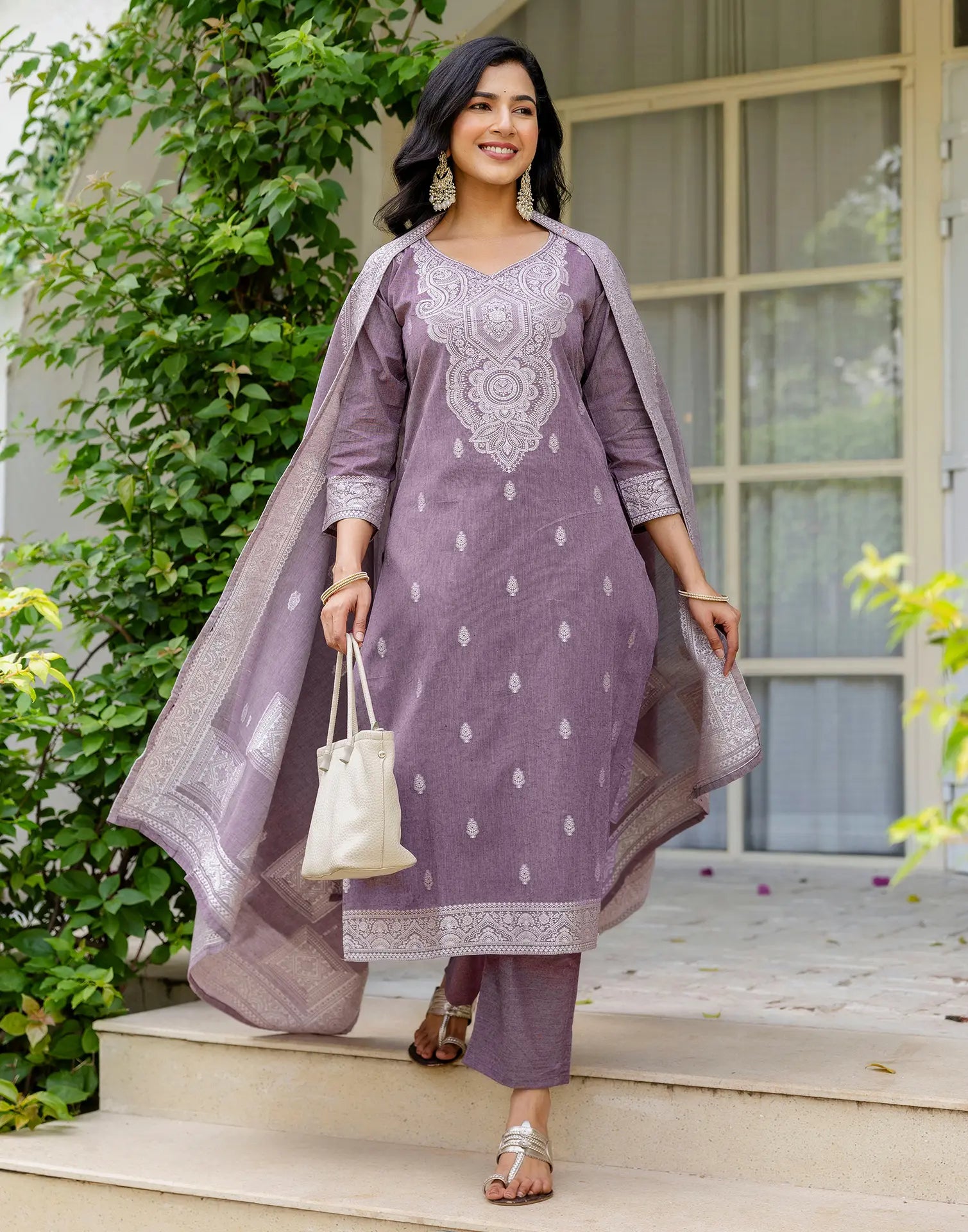Cotton Woven Woven Straight 3 Piece Kurta Set