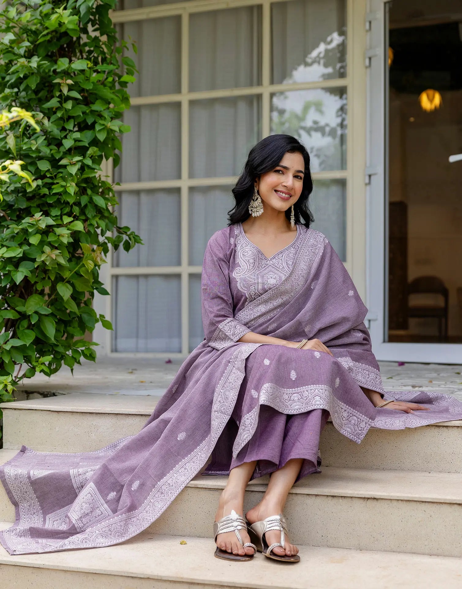 Cotton Woven Woven Straight 3 Piece Kurta Set