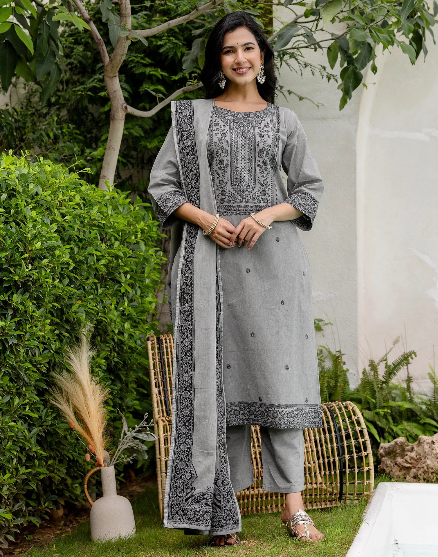 Cotton Woven Woven Straight 3 Piece Kurta Set