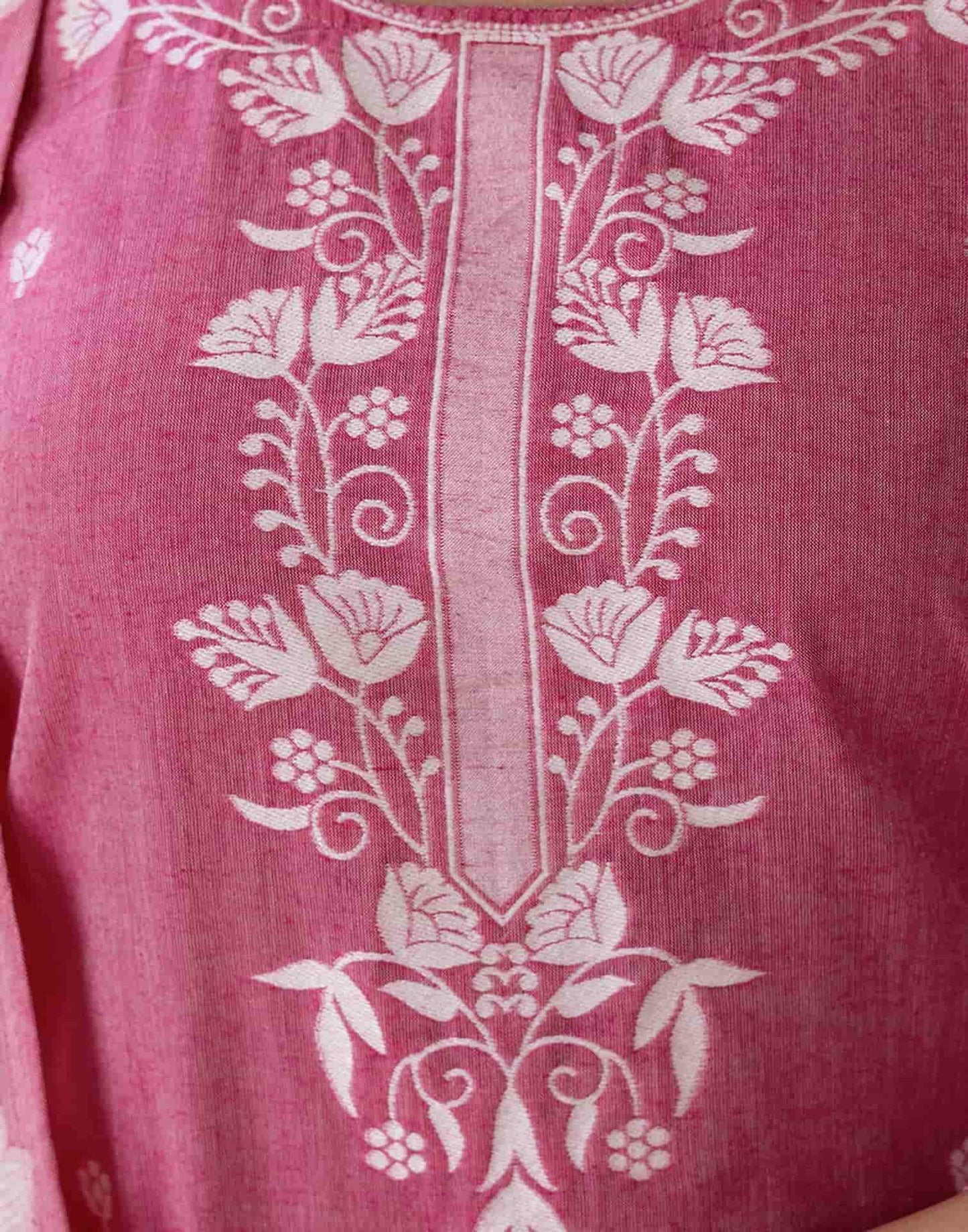 Cotton Straight Woven Design Round Neck Kurta with Pant & Dupatta