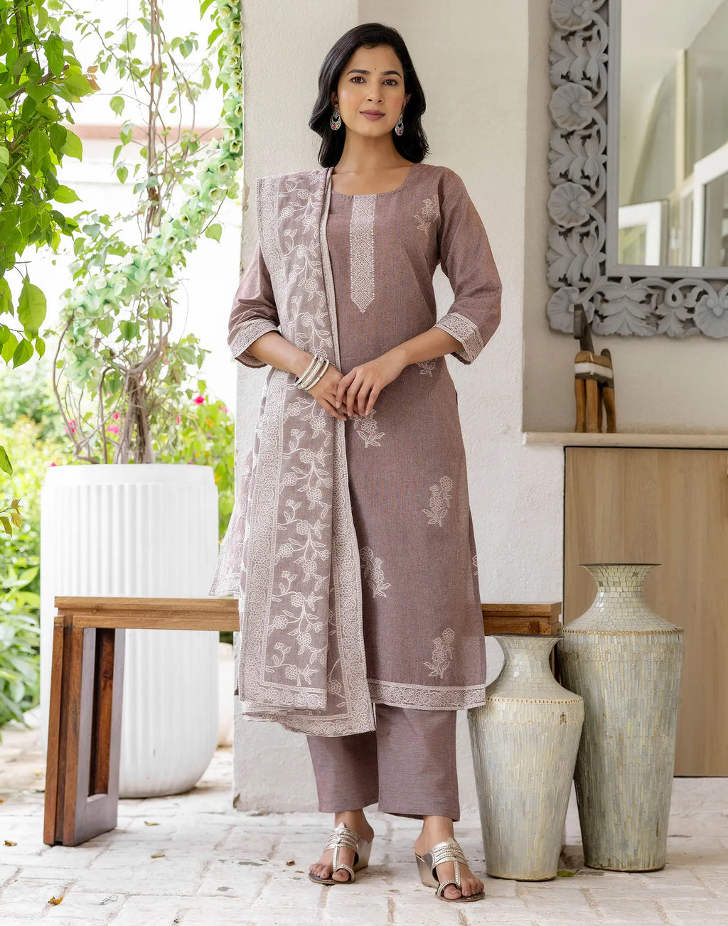 Cotton Woven Woven Straight 3 Piece Kurta Set