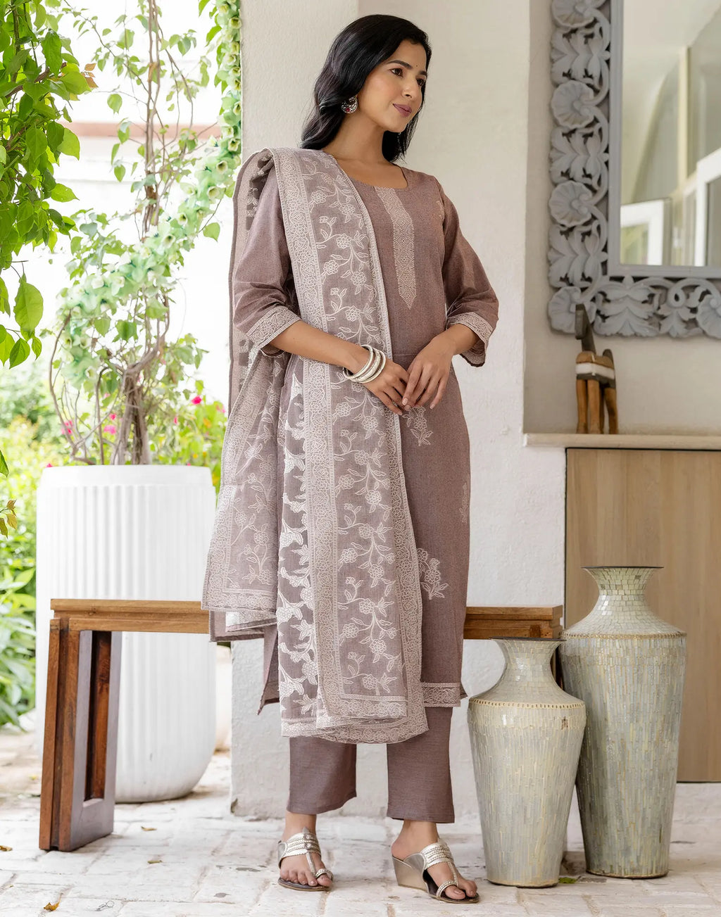 Cotton Woven Woven Straight 3 Piece Kurta Set