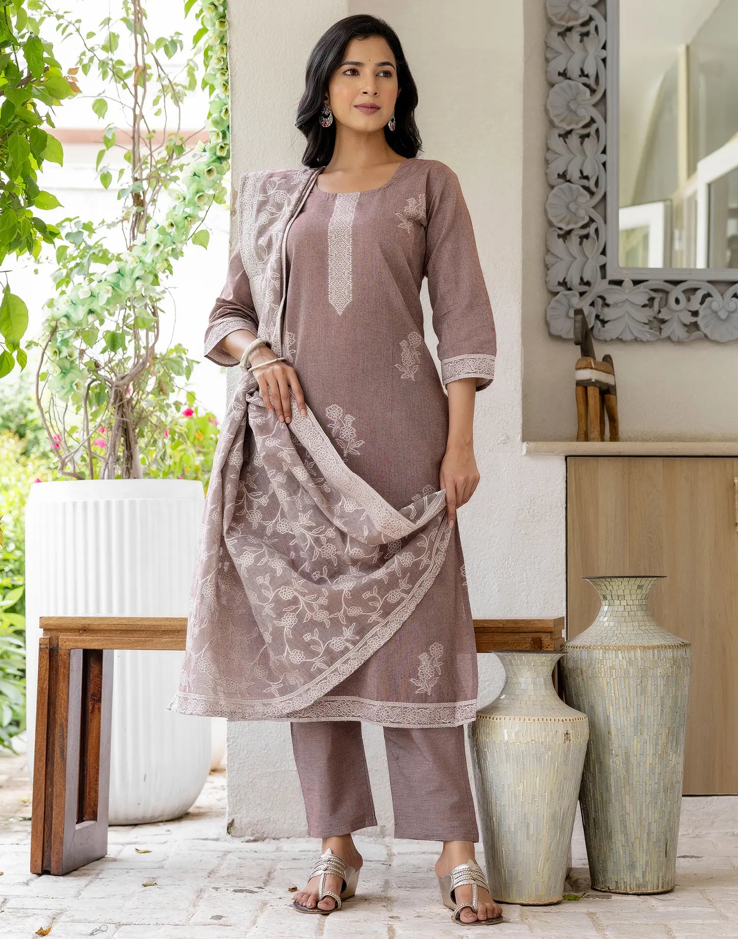Cotton Woven Woven Straight 3 Piece Kurta Set