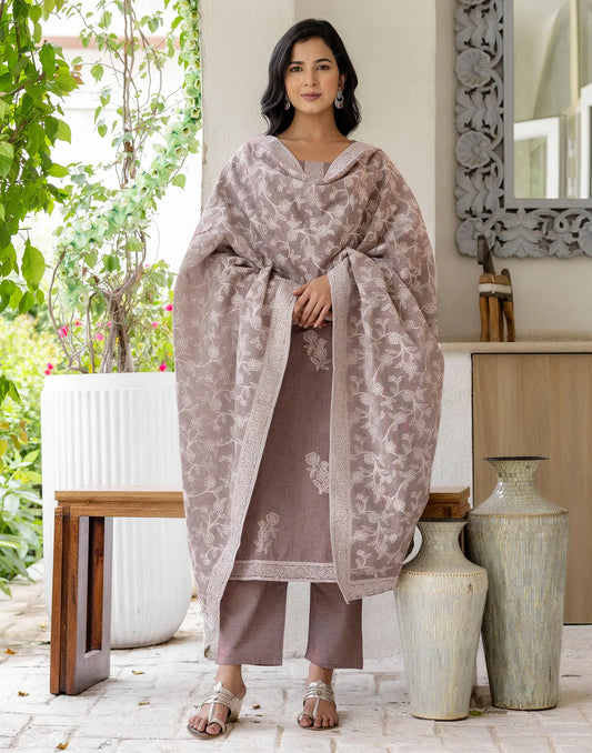 Cotton Woven Straight 3 Piece Kurta Set