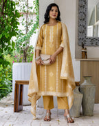 Cotton Woven Woven Straight 3 Piece Kurta Set