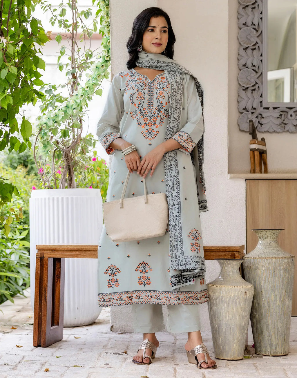 Cotton Woven Woven Straight 3 Piece Kurta Set