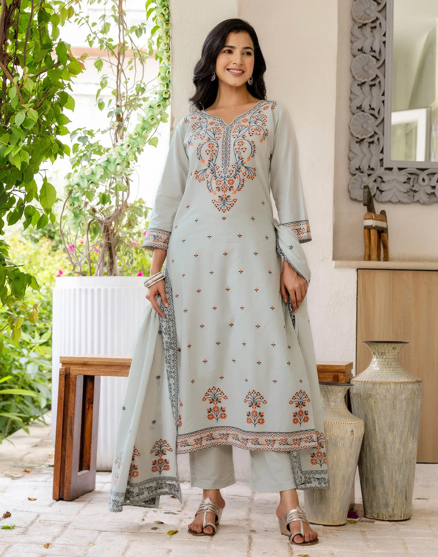 Cotton Woven Woven Straight 3 Piece Kurta Set
