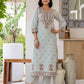Grey Cotton Woven Straight Kurta Set with Pant & Dupatta under 1250 