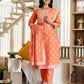 Orange Cotton Woven Straight Kurta Set with Pant & Dupatta under 1250 