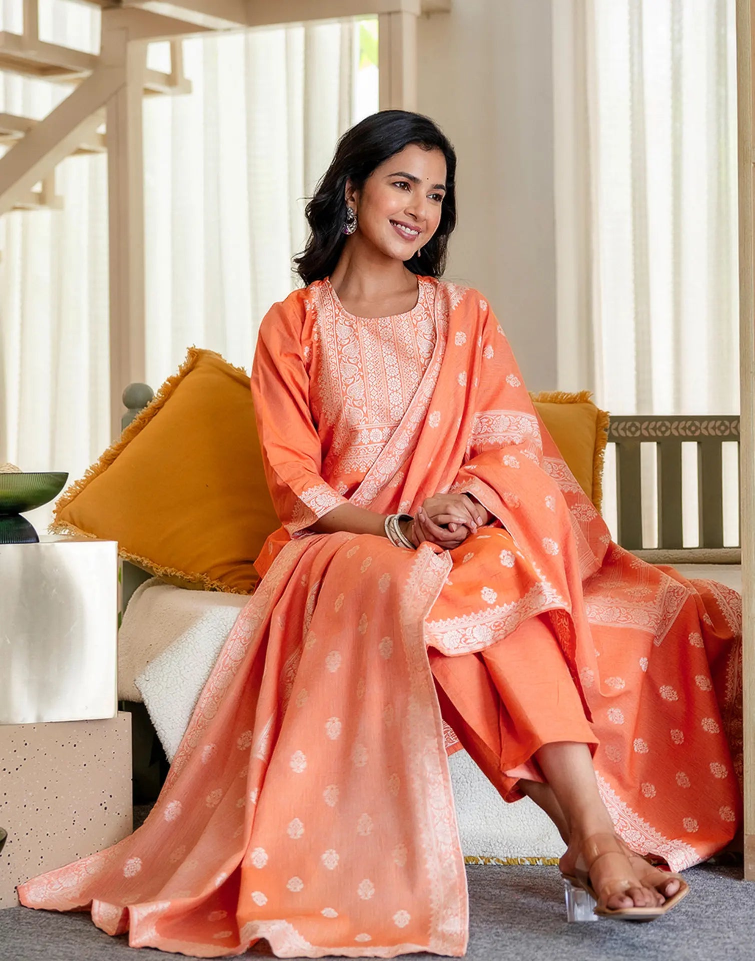 Cotton Woven Woven Straight 3 Piece Kurta Set