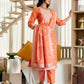 Orange Cotton Woven Straight Kurta Set with Pant & Dupatta under 1250 