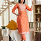Orange Cotton Woven Straight Kurta Set with Pant & Dupatta under 1250 