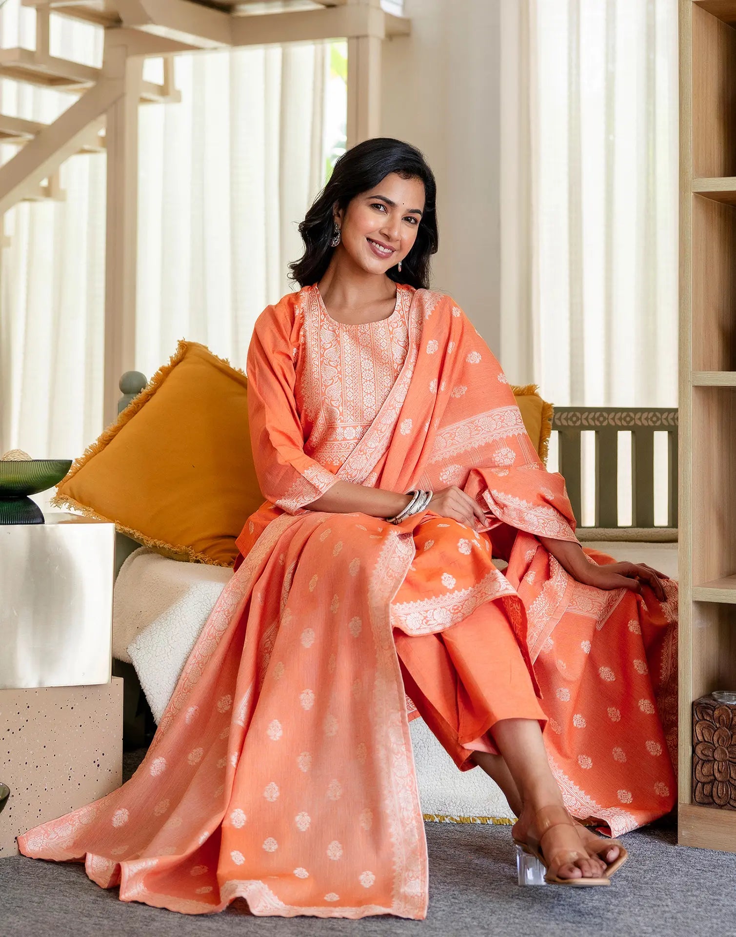 Cotton Woven Woven Straight 3 Piece Kurta Set