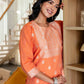 Orange Cotton Woven Straight Kurta Set with Pant & Dupatta under 1250 