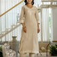 Beige Cotton Woven Straight Kurta Set with Pant & Dupatta under 1250
