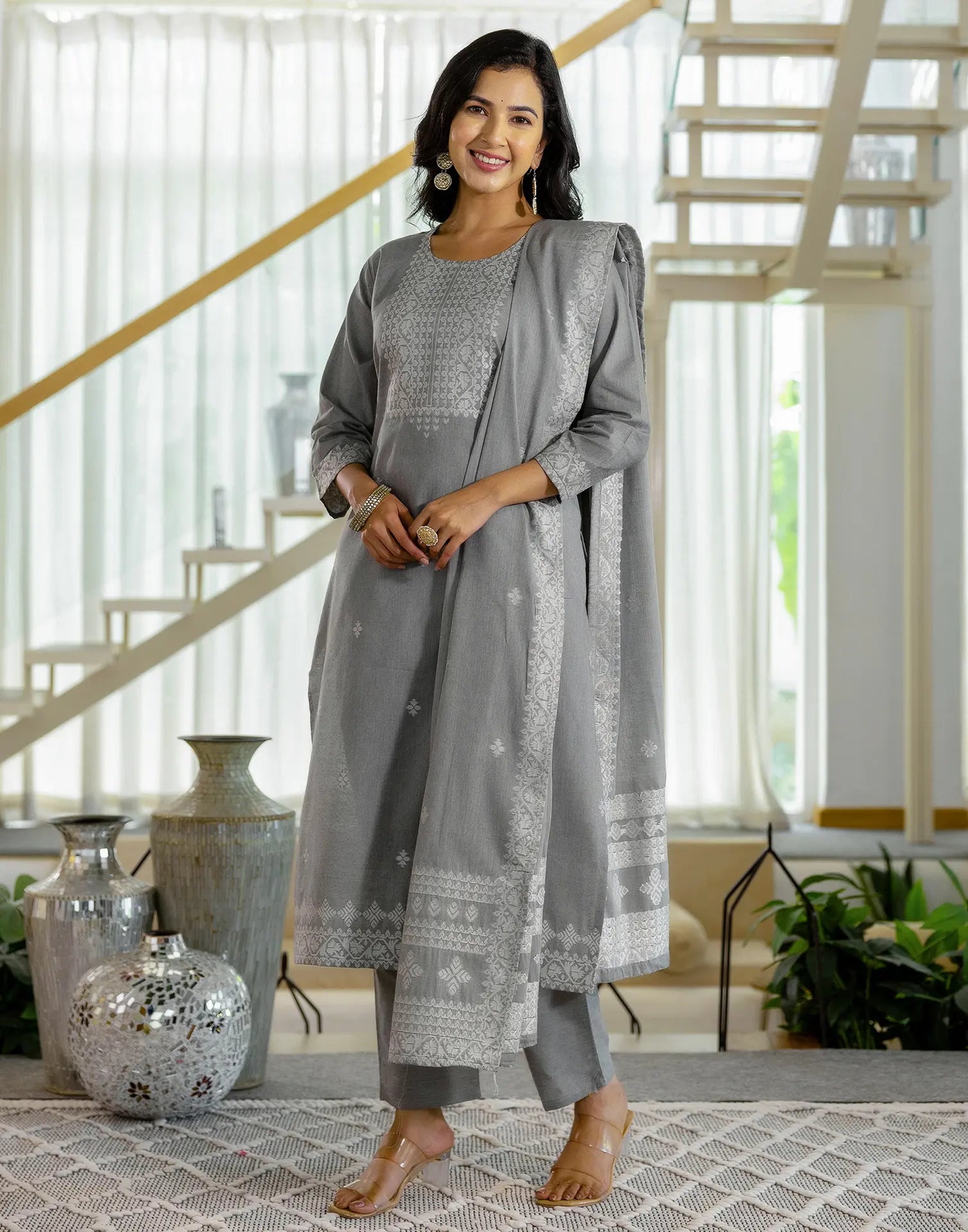Cotton Woven Woven Straight 3 Piece Kurta Set