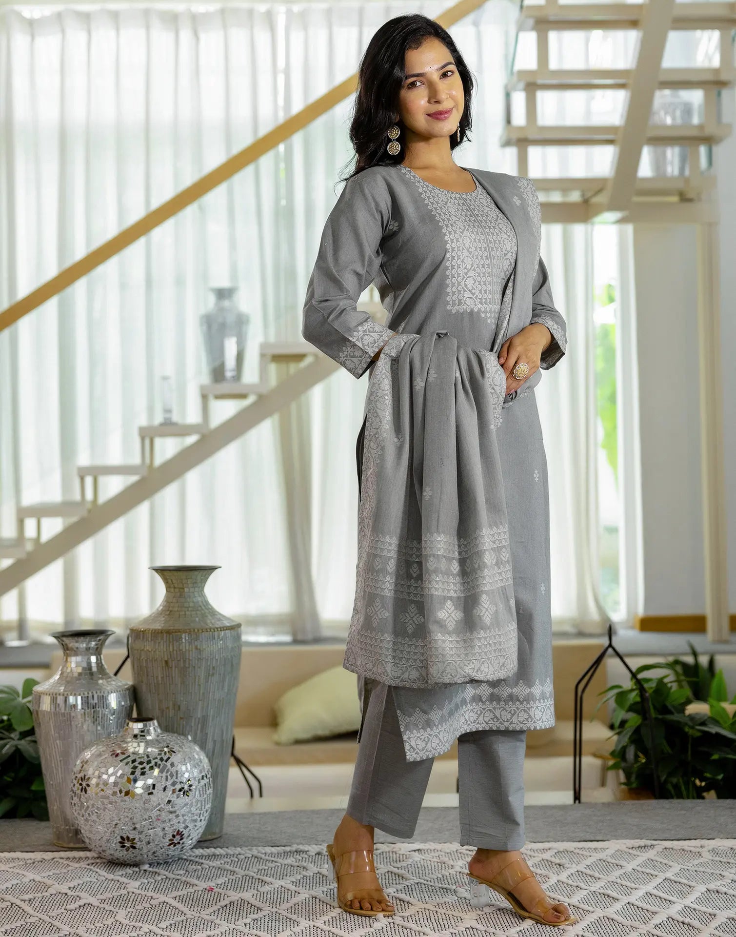 Cotton Woven Woven Straight 3 Piece Kurta Set