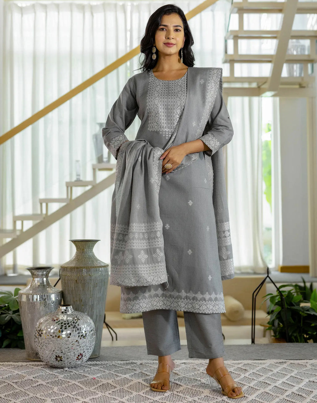 Cotton Woven Woven Straight 3 Piece Kurta Set