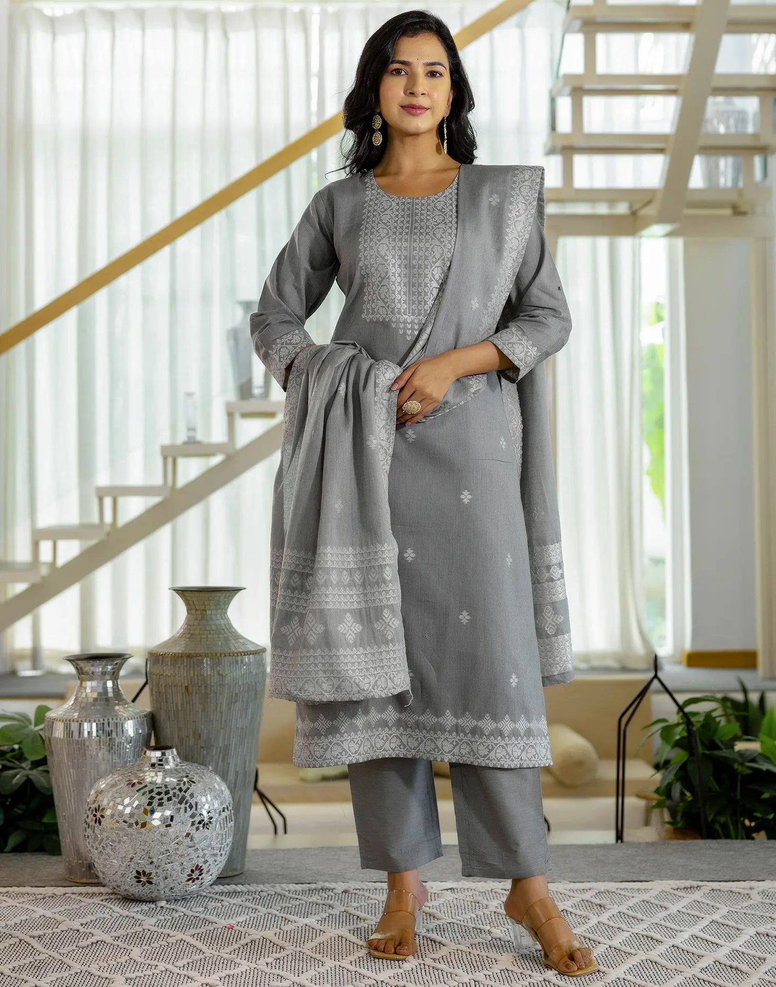 Cotton Woven Woven Straight 3 Piece Kurta Set