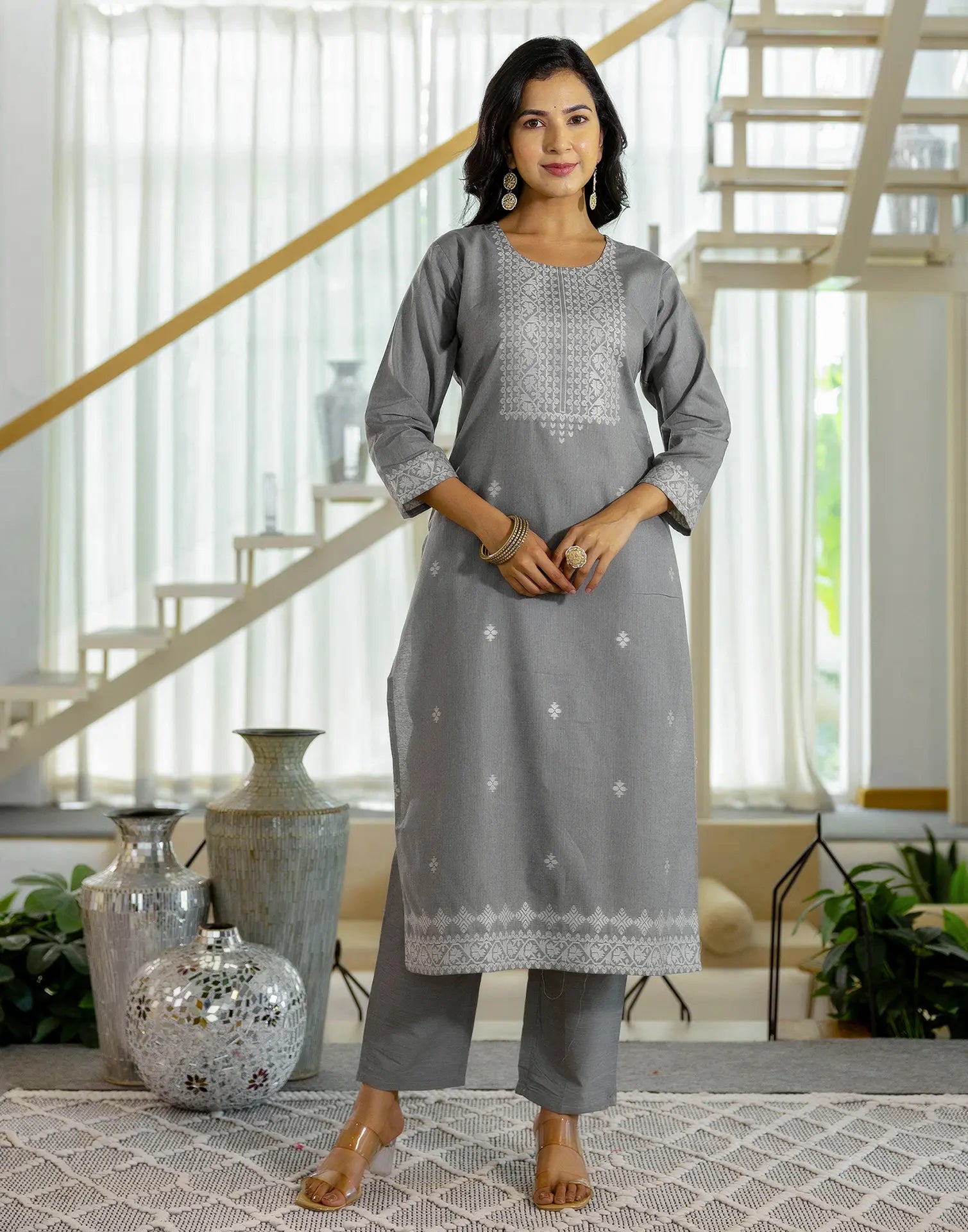 Cotton Woven Woven Straight 3 Piece Kurta Set