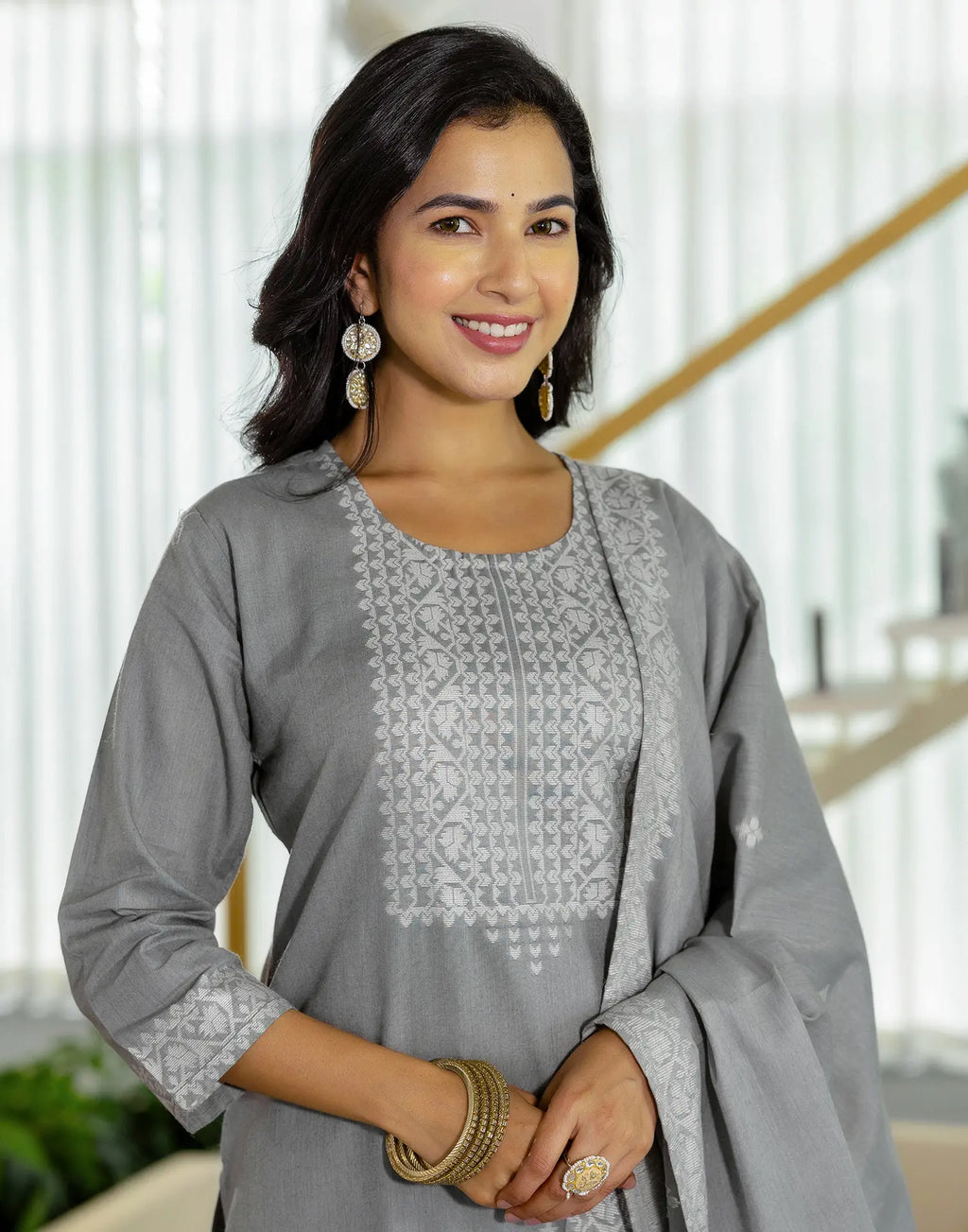 Cotton Woven Woven Straight 3 Piece Kurta Set