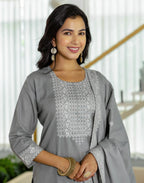 Cotton Woven Woven Straight 3 Piece Kurta Set