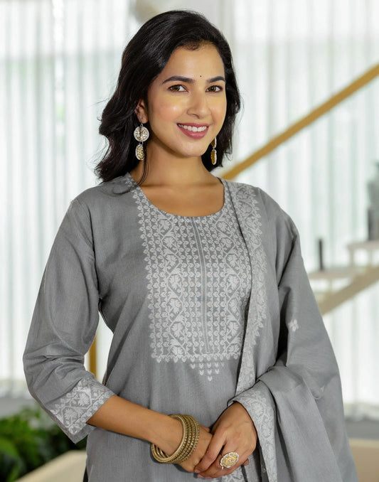Cotton Woven Straight 3 Piece Kurta Set