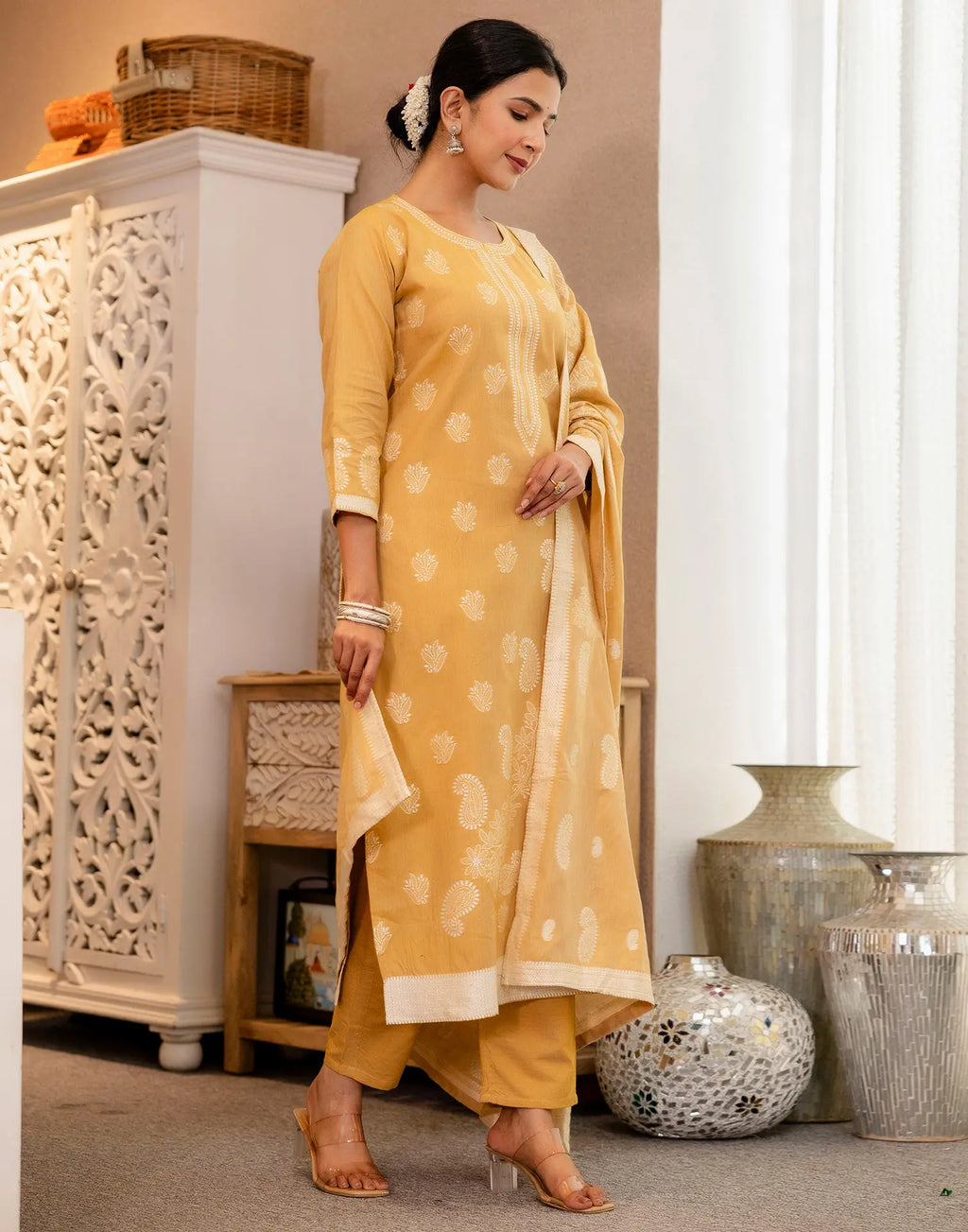 Cotton Woven Woven Straight 3 Piece Kurta Set