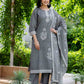 Grey Cotton Woven Straight Kurta Set with Pant & Dupatta under 1250 