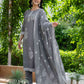 Grey Cotton Woven Straight Kurta Set with Pant & Dupatta under 1250 