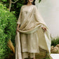 Beige Cotton Woven Straight Kurta Set with Pant & Dupatta under 1250