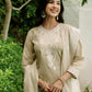 Beige Cotton Woven Straight Kurta Set with Pant & Dupatta under 1250