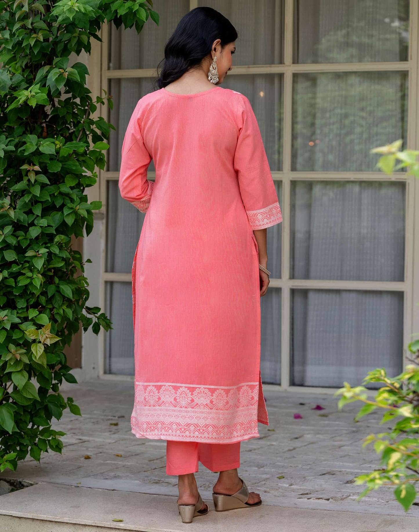 Cotton Woven Design Straight Kurta with Pant & Dupatta