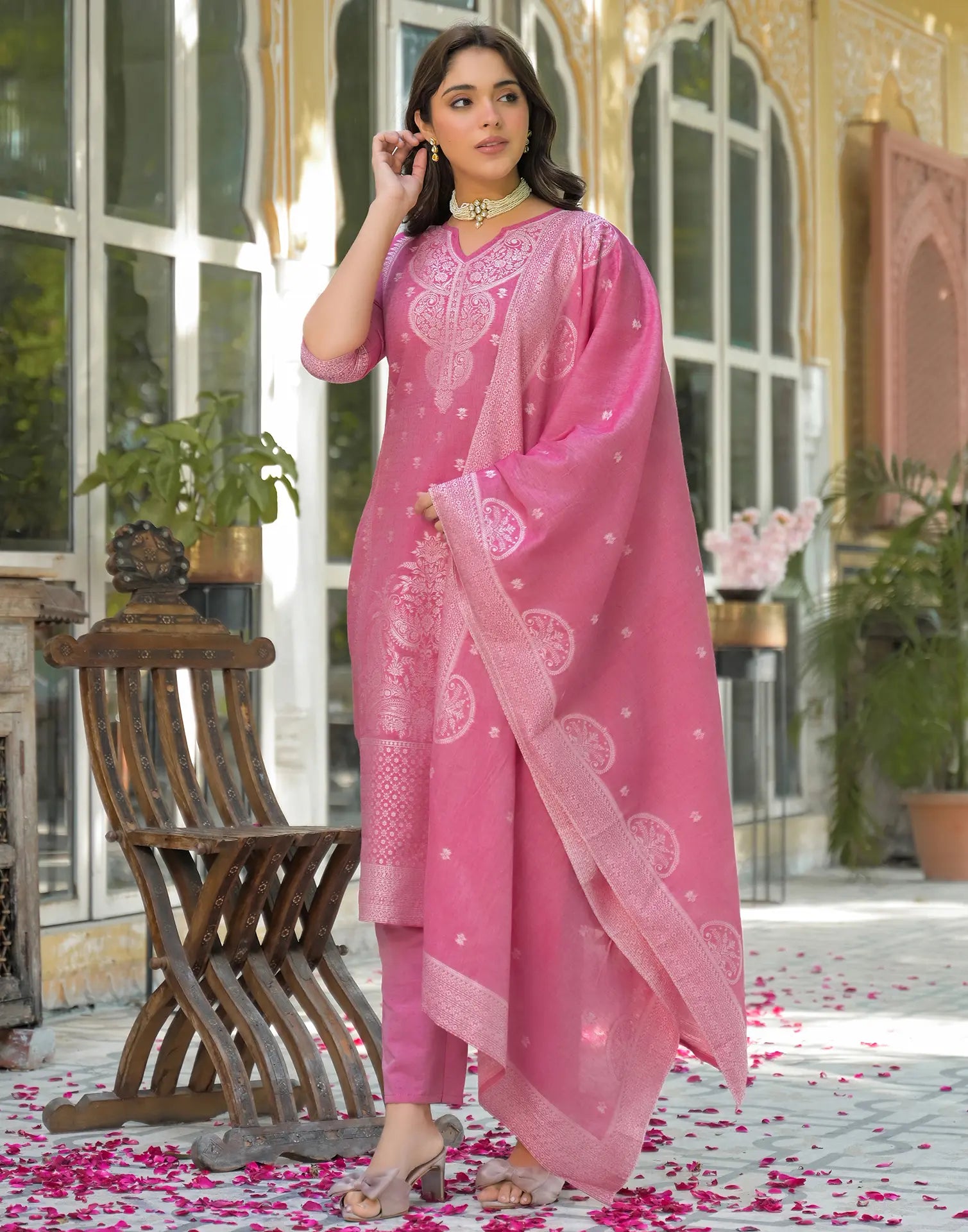 Cotton Woven Woven Straight 3 Piece Kurta Set