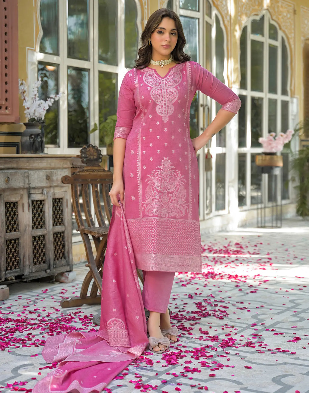 Cotton Woven Woven Straight 3 Piece Kurta Set