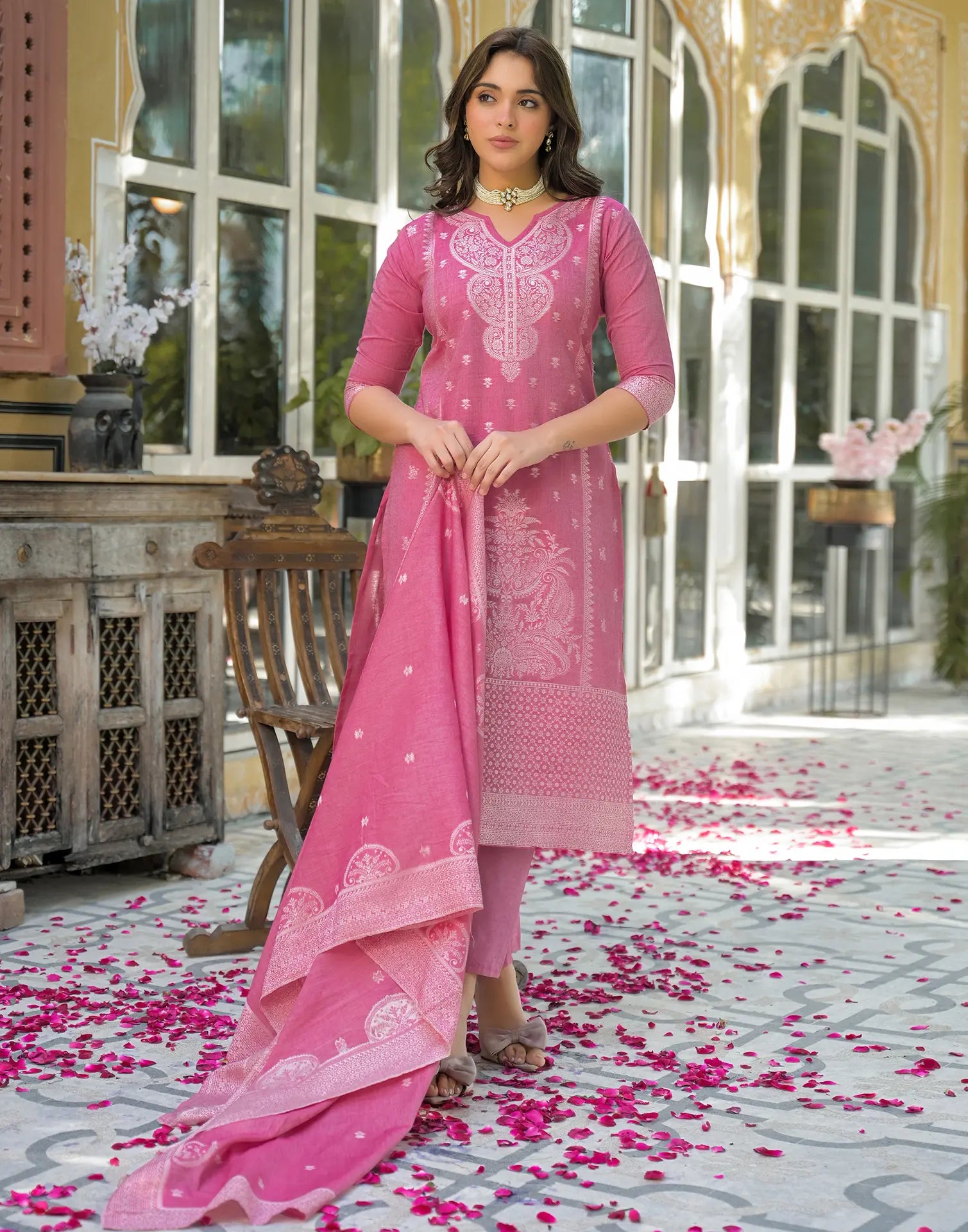 Cotton Woven Woven Straight 3 Piece Kurta Set