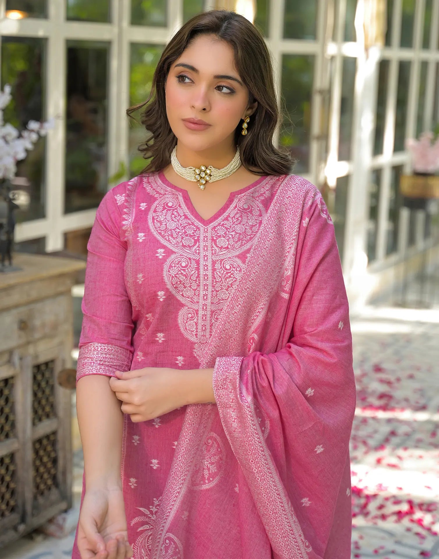Cotton Woven Woven Straight 3 Piece Kurta Set
